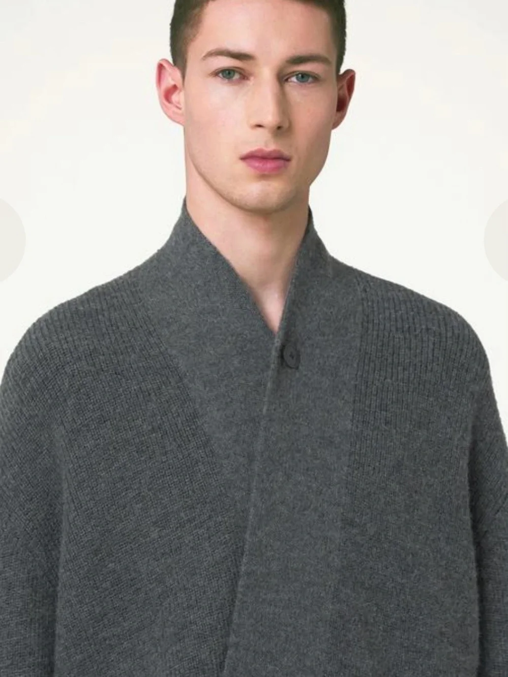 Lemaire  'Grey Melange' Men's Ribbed Shawl-Collar Wrap Cardigan, Size Small